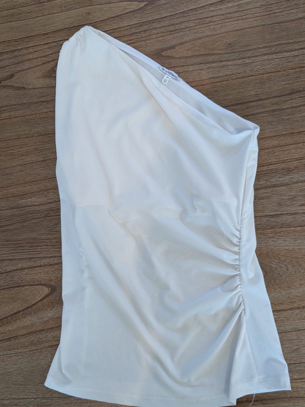 Le chateau White One-Shoulder Ruched Tank Top - Build In Bra/Elastic